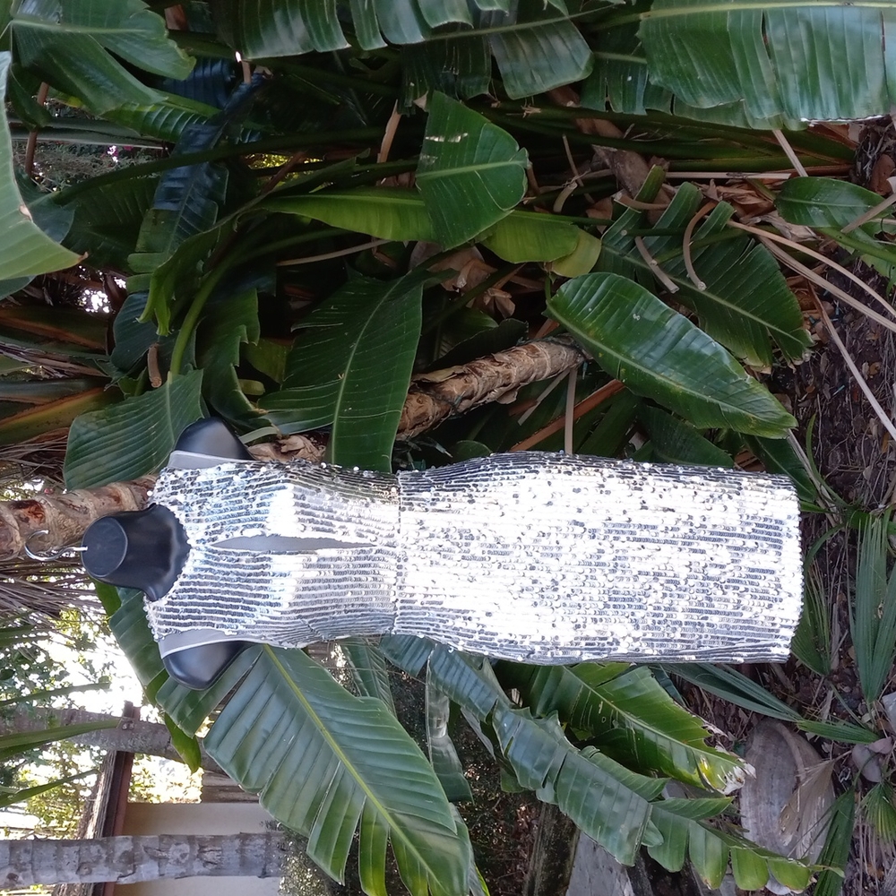 Gianni bini silver sequin and mesh sheath dress